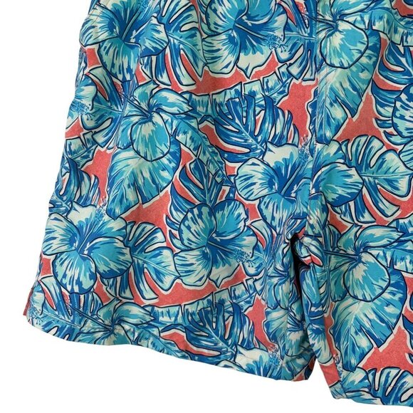 Vineyard Vines Tropical Blue Hibiscus Swim Trunks Elastic Waist Lined Size M - Picture 3 of 11